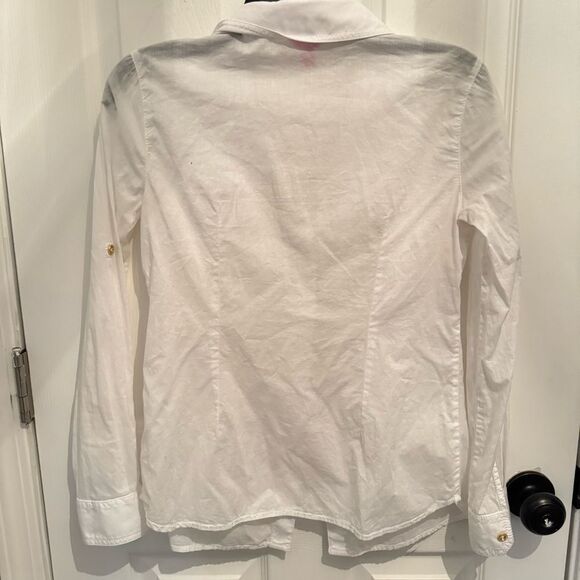 Lilly Pulitzer Solid White Cruiser Camp Shirt Gold Button Front 100% Cotton 0 - Picture 2 of 7